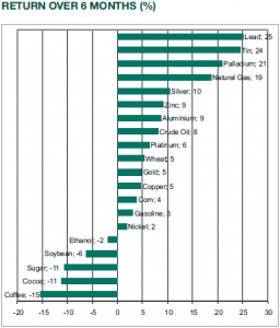 Return over 6 months commodities by UBP