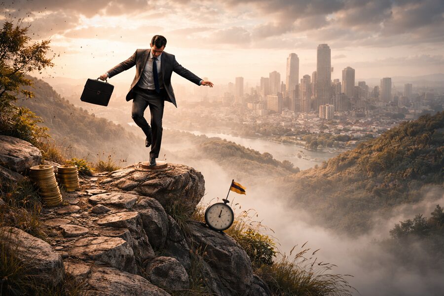 gestion des crises, l'instabilité et les difficultés d'un funambule pour gérer un portefeuille.