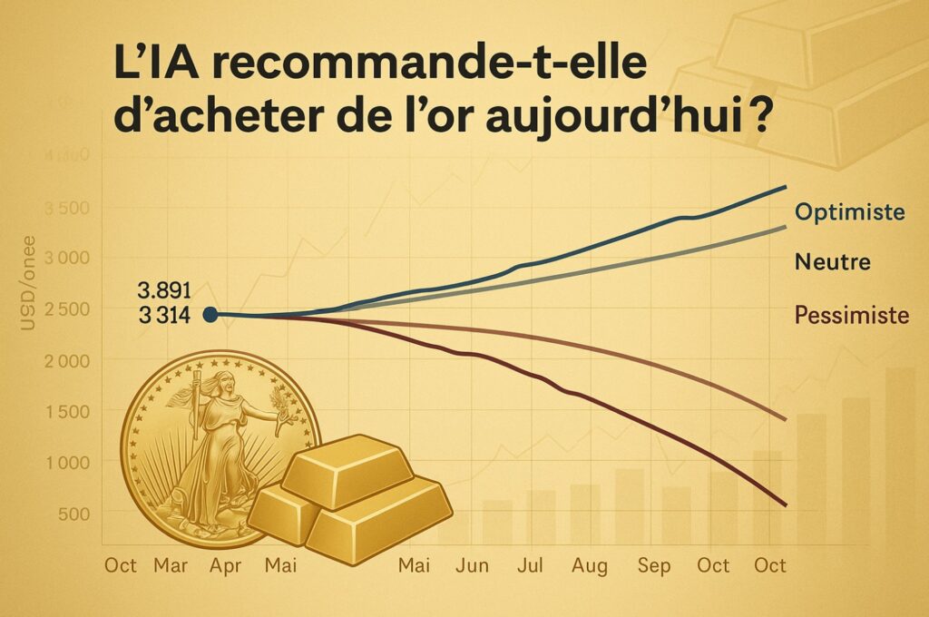l'ia recommande t-elle d'acheter de l'or. Un graphique avec 3 scénarios pour l'évolution du cours de l'or