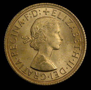 Pièce d'or de type Souverain Elizabeth II - Avers